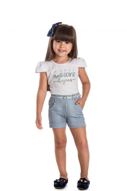 Conjunto Blusa e Short Infantil Menina - Azul - 3